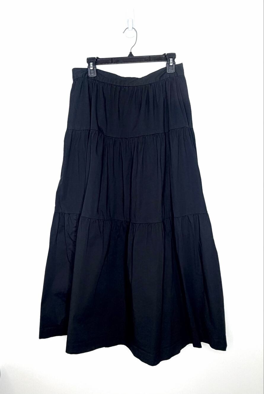 STAUD Sea Black Tiered Maxi Skirt Sz 12 Minimalist Capsule Neutral Resort Chic